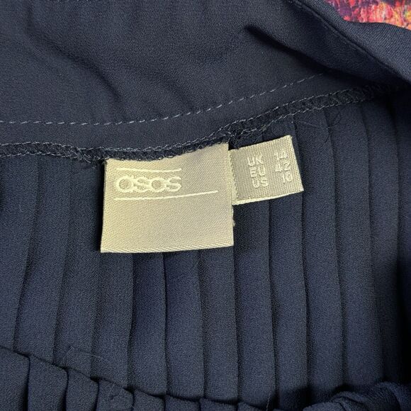 asos Women’s Off the Shoulder Pleated Top Sz 10 Blue Short Sleeve Flare Flowy - Picture 7 of 9